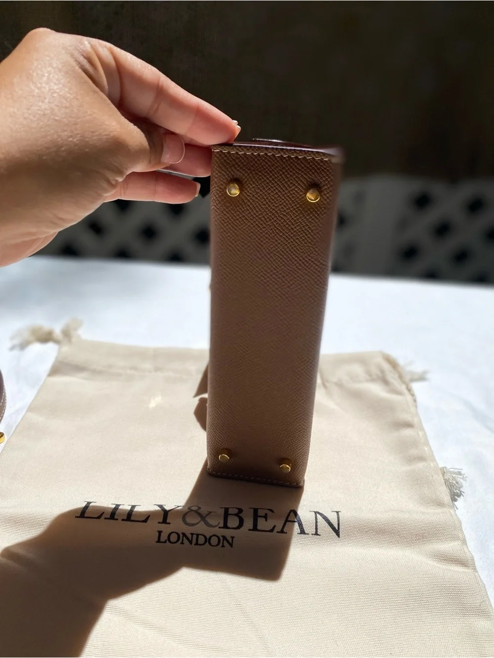 Lily & Bean Top-Handle Leather Tan Bag Kelly Style